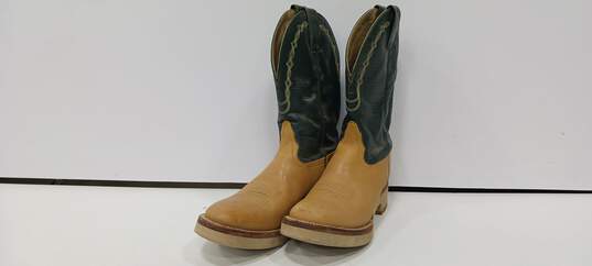 Toni Lama Women's Beige and Green Leather Cowboy Boots Size 7 image number 1