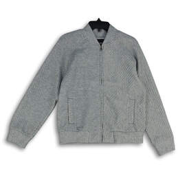 Womens Gray Long Sleeve Band Collar Welt Pocket Full-Zip Bomber Jacket Size S
