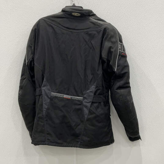 Mens Black Long Sleeve Pockets Bleted Full-Zip Motorcycle Jacket Size 3XL image number 2