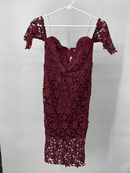 Womens Burgundy Floral Lace Strapless Bodycon Dress Size XS T-0528888-F
