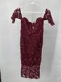 Womens Burgundy Floral Lace Strapless Bodycon Dress Size XS T-0528888-F image number 1
