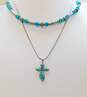 Barse & Artisan 925 Southwestern Faux Turquoise Cabochons Cross Pendant & Textured Bar & Ball Beaded Chain Necklaces 18.8g image number 1