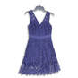 Womens Blue Lace Sleeveless V-Neck Back Zip Short A-Line Dress Size 4P image number 1