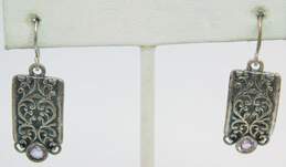 Didae Israel 925 Faceted Amethyst Scrolled Filigree Drop Earrings 5.5g