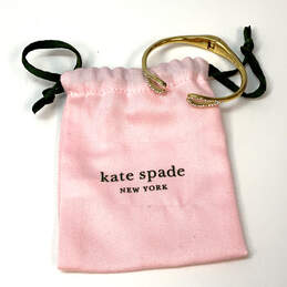 Designer Kate Spade Gold-Tone Rhinestone Wishbone Cuff Bracelet w/ Dust Bag