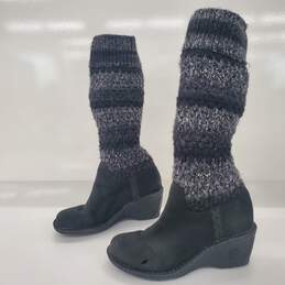 UGG Women's Cresthaven Black Gray Sweater Knit Knee High Boots Size 6