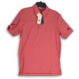 NWT Adidas Mens Pink Spread Collar Short Sleeve Golf Polo Shirt Size S