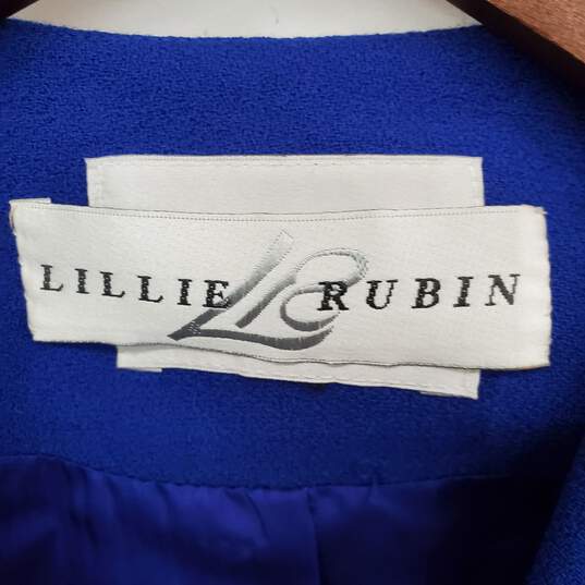 Lillie Rubin/Nolan Miller Vintage Blue Wool Beaded Blazer Jacket WM Size M image number 3
