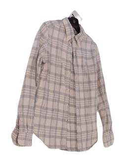 Womens Beige Plaid Long Sleeve Collared Button Up Shirt Size Small alternative image