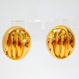 14K Yellow Gold Puffed Swirls & Ridges Oval Omega Clip Post Earrings 8.0g alternative image