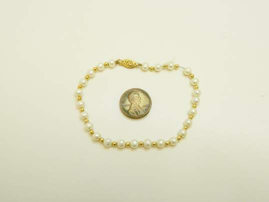 Romantic 14K Yellow Gold Bead & Pearl Bracelet 5.3g image number 4