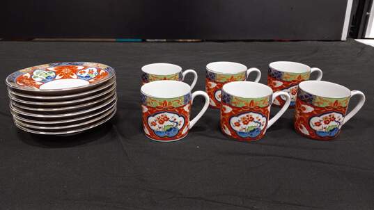 14 pcs Set of Hand Painted Japanese Floral Design Cups & Sauces image number 1