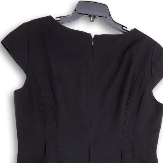 Womens Black Cap Sleeve Round Neck Back Zip Knee Length Sheath Dress Sz 14 image number 4