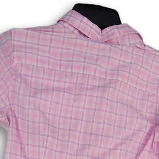 Womens Pink White Plaid Point Collared Long Sleeve Button-Up Shirt Size 0P image number 4