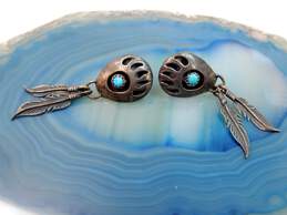 Southwestern Artisan 925 Silver Turquoise Bearpaw & Feather Earrings 4.4g alternative image