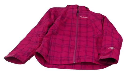 Womens Pink Plaid Long Sleeve Hooded Pockets Full Zip Jacket Size XS image number 1