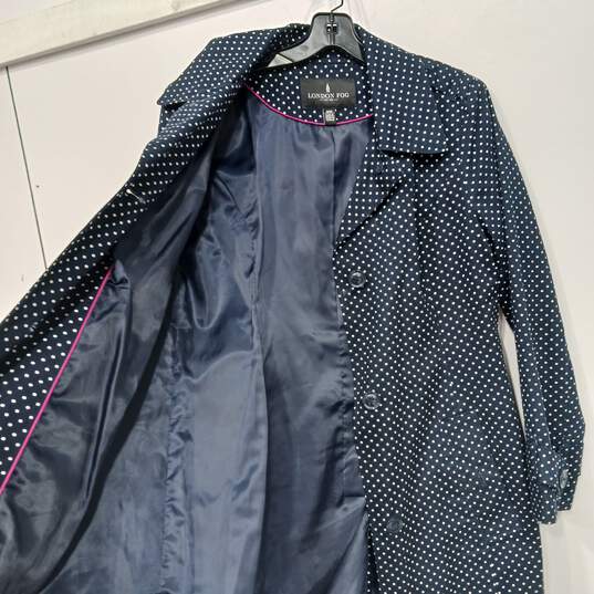 London Fog Women's Blue Soft Cotton Polka Dot Button Up Coat Size MM image number 3
