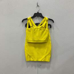 NWT Bebe Womens Yellow Sleeveless Back Zip Cropped Top & Mini Skirt Set Size XS