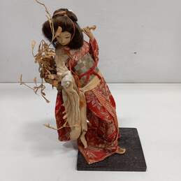 Vintage Japanese 15.5" Tall Geisha Doll on Wooden Base