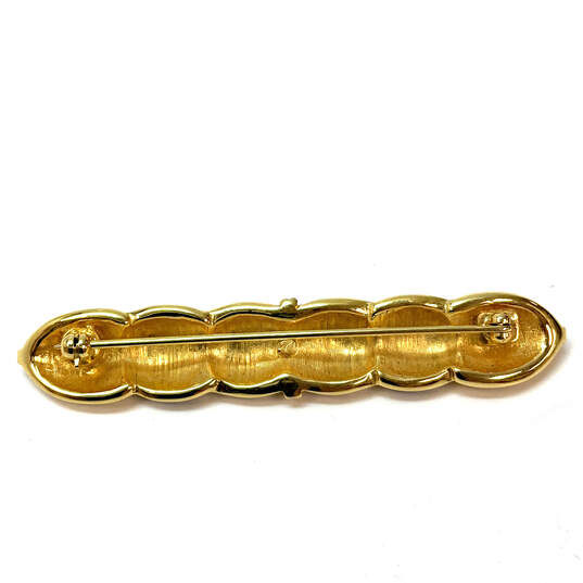 Designer Swarovski Gold-Tone Rhinestone Black Enamel Fashionable Brooch Pin image number 3