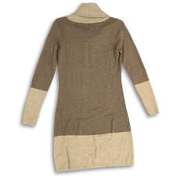 Womens Brown Knitted Cowl Neck Long Sleeve Knee Length Sweater Dress Size S alternative image