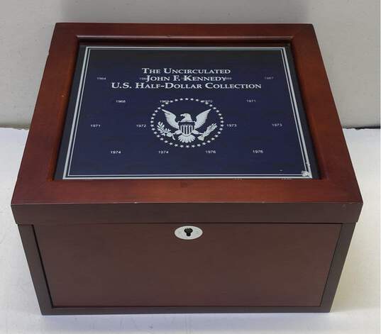 John F. Kennedy US Half-Dollar Collection Display Chest w/ 112 Circular Recesses image number 1