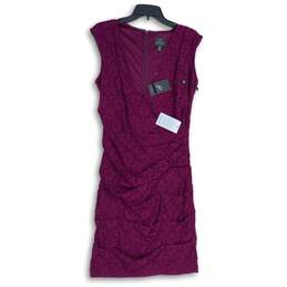 NWT Adrianna Papell Womens Purple Surplice Neck Sleeveless Bodycon Dress Size 8