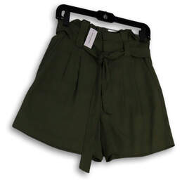 NWT Womens Green Tie Waist Pleated Front Pockets Paperbag Shorts Size 2