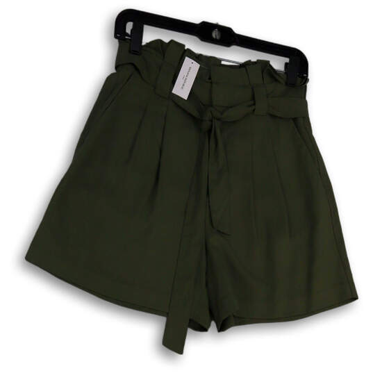 NWT Womens Green Tie Waist Pleated Front Pockets Paperbag Shorts Size 2 image number 1