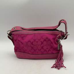 Coach Womens Pink Logo Charm Tassel Zipper Adjustable Strap Shoulder Bag
