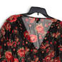 Womens Black Red Floral V-Neck Bell Sleeve Pullover Blouse Top Size 3 image number 4