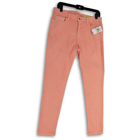NWT Womens Pink Denim Mid-Rise Light Wash Pockets Skinny Leg Jeans Size 8 image number 2