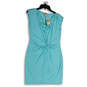 NWT Womens Blue Sleeveless Drape Neck Knot Front Pullover Sheath Dress Sz M image number 1