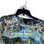 Womens Blue Printed Round Neck Long Sleeve Pullover Sweater Size Medium image number 3