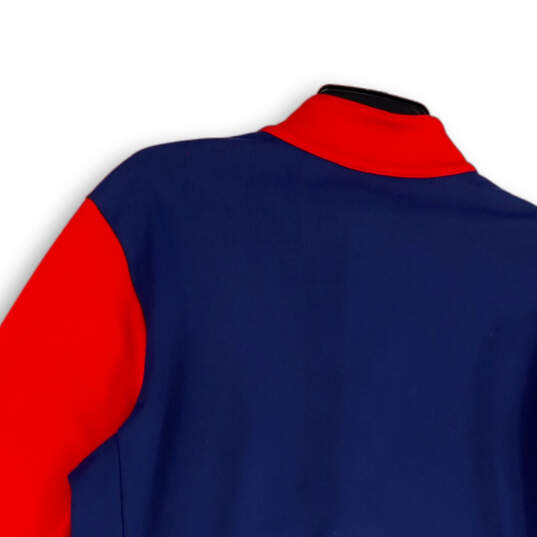 Mens Red Blue 1/4 Zip Mock Neck Long Sleeve Pullover T-Shirt Size Small image number 4