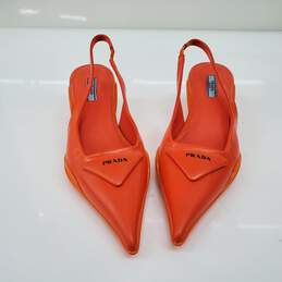 Prada Women's Orange Leather Slingback Pointed Toe Low Heels Size 7 w/COA