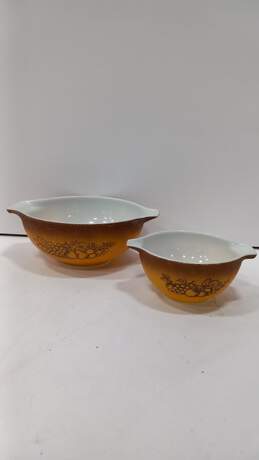 Pair of Vintage Pyrex Old Orchard Brown Fruit Glass Mixing Bowls