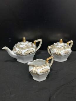 Vintage Noritake Gold And White Tea Set (Tea Pot, Cream, And Sugar)