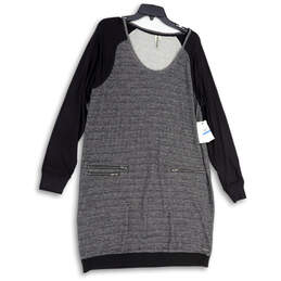 NWT Womens Gray Long Sleeve Round Neck Zipped Pockets Sweater Dress Size M