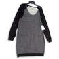 NWT Womens Gray Long Sleeve Round Neck Zipped Pockets Sweater Dress Size M image number 1