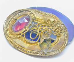 Antique Victorian Brass Purple Faceted Crystal Floral Brooch 26.7g alternative image
