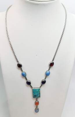Allison Lee Dine Navajo 925 Turquoise Opal Amethyst Multi Stone Pendant Necklace