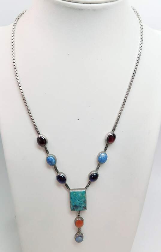 Allison Lee Dine Navajo 925 Turquoise Opal Amethyst Multi Stone Pendant Necklace image number 1