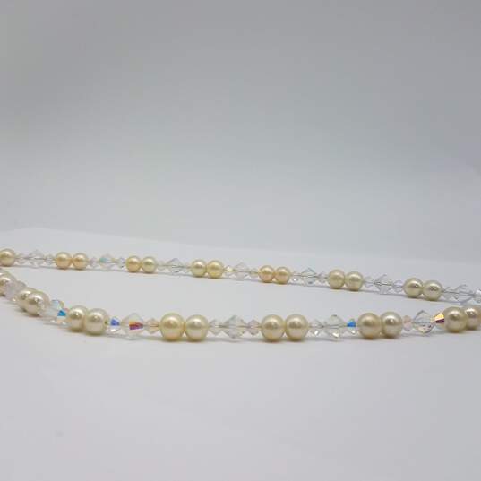 Sterling Silver Faceted Crystal Faux Pearl 15 1/2 Inch Choker Necklace 18.9g image number 7