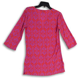 Womens Red Purple Geometric Split Neck Side Slit Pullover Tunic Top Sz XXS alternative image