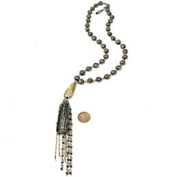 Designer Lucky Brand Two-Tone Black Crystal Stone Long Pendant Necklace alternative image