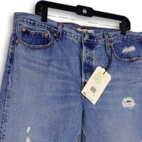 NWT Womens Blue Denim Medium Wash Pockets Distressed Straight Jeans Size 34 image number 3