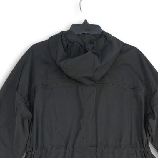 Womens Black Long Sleeve Flared Hem Full-Zip Hooded Raincoat Size M image number 3