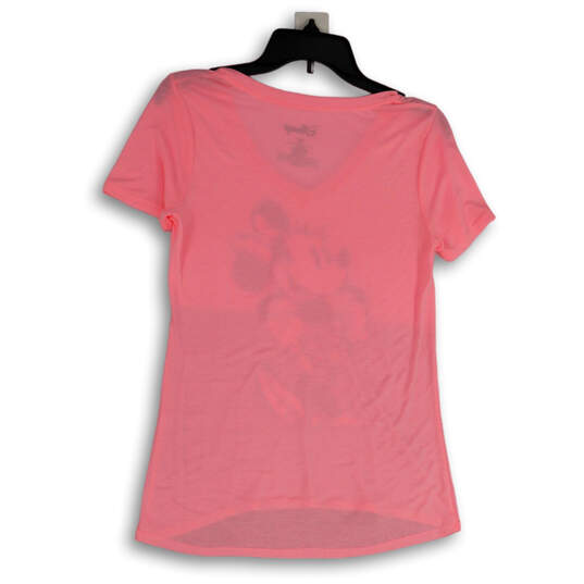 Womens Pink Mickey Regular Fit V-Neck Short Sleeve Pullover T-Shirt Size XS image number 2