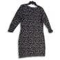Womens Gray Leopard Print Knitted Long Sleeve Pullover Sweater Dress Size L image number 1